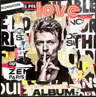 Kolaże zatytułowany „Bowie Glam Rock” autorstwa Podkol, Oryginalna praca, Kolaże Zamontowany na Drewniana rama noszy