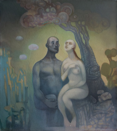 Schilderij getiteld "L'homme et la femme" door Alexei Pakhomov, Origineel Kunstwerk, Olie