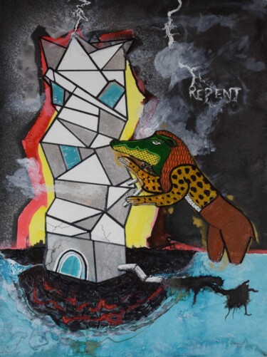 Painting titled "The Tower - Repent" by Poeta Immortalis, Original Artwork, Acrylic