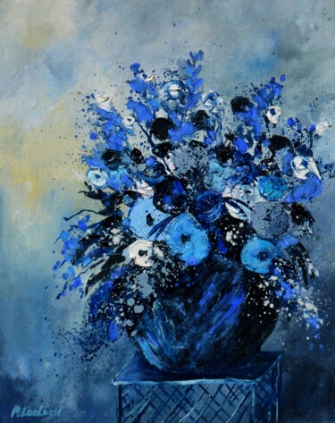 Pintura intitulada "Blue still life 4523" por Pol Ledent, Obras de arte originais, Óleo Montado em Armação em madeira