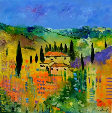 Schilderij getiteld "Tuscany 4455" door Pol Ledent, Origineel Kunstwerk, Olie Gemonteerd op Frame voor houten brancard