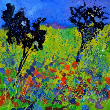 Painting titled "Flowered orchard" by Pol Ledent, Original Artwork, Oil Mounted on Wood Stretcher frame