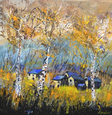 제목이 "Aspentrees 55"인 미술작품 Pol Ledent로, 원작, 기름 나무 들것 프레임에 장착됨