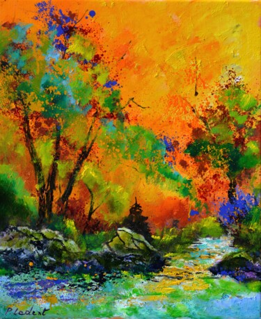 Pittura intitolato "Orange sky" da Pol Ledent, Opera d'arte originale, Olio Montato su Telaio per barella in legno