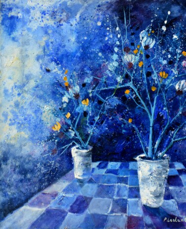 Peinture intitulée "Blue still life 56" par Pol Ledent, Œuvre d'art originale, Huile Monté sur Châssis en bois