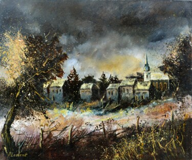 Peinture intitulée "Village in my count…" par Pol Ledent, Œuvre d'art originale, Huile Monté sur Châssis en bois