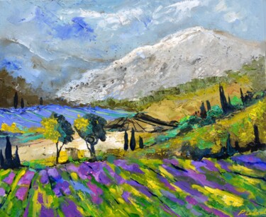 Painting titled "Lavender in Provenc…" by Pol Ledent, Original Artwork, Oil Mounted on Wood Stretcher frame