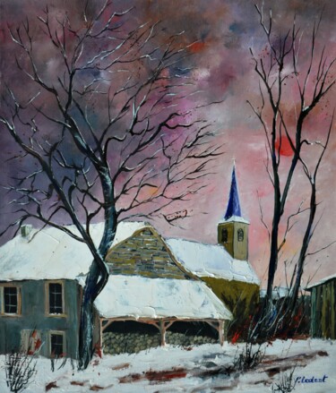 Schilderij getiteld "snowy landscape 67" door Pol Ledent, Origineel Kunstwerk, Olie Gemonteerd op Frame voor houten brancard