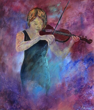 Malerei mit dem Titel "Violinist 67" von Pol Ledent, Original-Kunstwerk, Öl Auf Keilrahmen aus Holz montiert