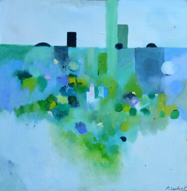 「Green and blue dwel…」というタイトルの絵画 Pol Ledentによって, オリジナルのアートワーク, オイル ウッドストレッチャーフレームにマウント