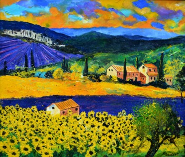 Painting titled "Provence 7688" by Pol Ledent, Original Artwork, Oil Mounted on Wood Stretcher frame