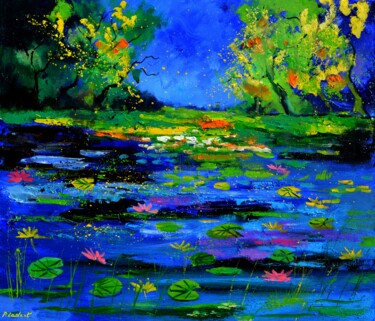 Painting titled "Happy waters" by Pol Ledent, Original Artwork, Oil Mounted on Wood Stretcher frame