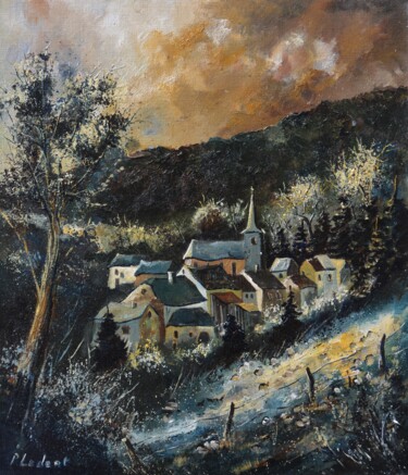 Peinture intitulée "Village in November" par Pol Ledent, Œuvre d'art originale, Huile Monté sur Châssis en bois