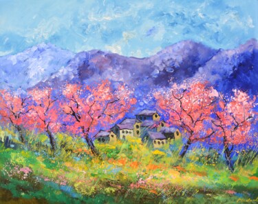 Schilderij getiteld "Pink spring  97" door Pol Ledent, Origineel Kunstwerk, Olie Gemonteerd op Frame voor houten brancard