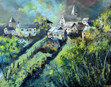 Peinture intitulée "A village in my cou…" par Pol Ledent, Œuvre d'art originale, Huile Monté sur Châssis en bois