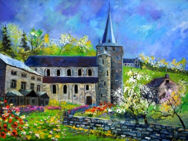 Peinture intitulée "Romanesque church" par Pol Ledent, Œuvre d'art originale, Huile Monté sur Châssis en bois