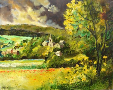 제목이 "A village in my cou…"인 미술작품 Pol Ledent로, 원작, 기름 나무 들것 프레임에 장착됨