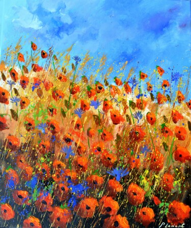 Картина под названием "Red poppies forever" - Pol Ledent, Подлинное произведение искусства, Масло Установлен на Деревянная р…