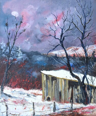 Картина под названием "Old barn 56242" - Pol Ledent, Подлинное произведение искусства, Масло Установлен на Деревянная рама д…