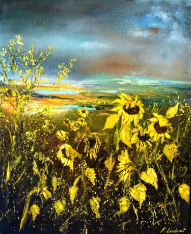 Painting titled "End of summer for s…" by Pol Ledent, Original Artwork, Oil Mounted on Wood Stretcher frame