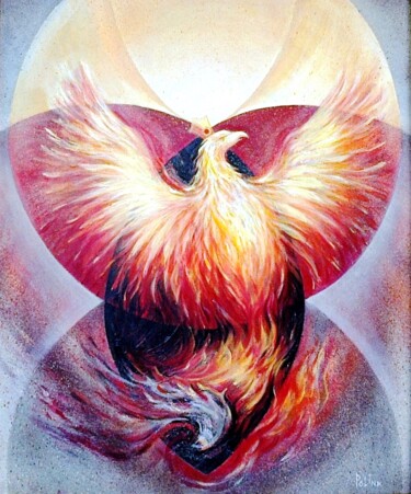 Schilderij getiteld "Phoenix - Firebird…" door Polina Gerdjikova (POLINA), Origineel Kunstwerk, Olie Gemonteerd op Frame voo…