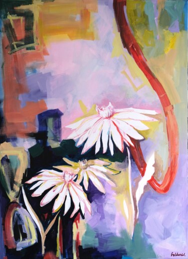 Pintura intitulada "Daisies" por Polina Goldstein, Obras de arte originais, Acrílico Montado em Armação em madeira