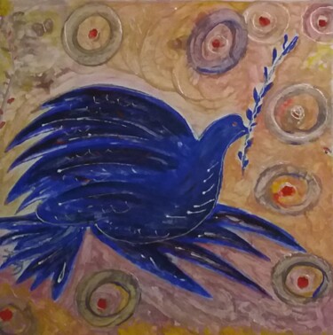 Painting titled "Pigeon bleu." by Polina, Original Artwork, Acrylic