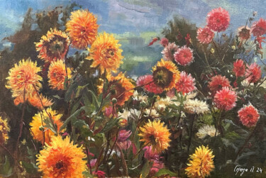 Painting titled "Астры/Asters" by Polina Sereda, Original Artwork, Oil