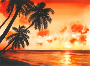 "Tropical Sunset" başlıklı Tablo Polina Turgunova tarafından, Orijinal sanat, Suluboya