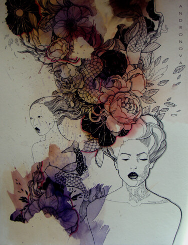 Картина под названием "Azia" - Полина Андронова, Подлинное произведение искусства, Чернила