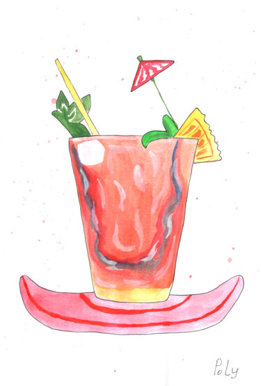 Картина под названием "Drink cocktail" - Poly, Подлинное произведение искусства, Акварель