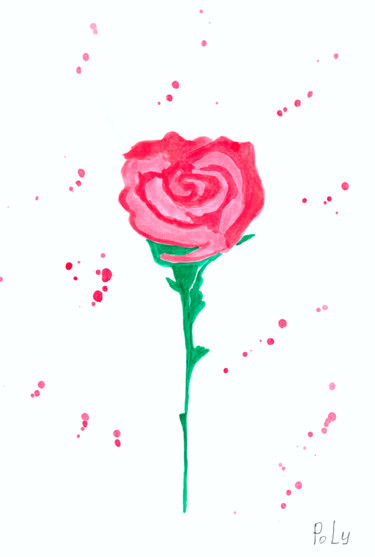 Painting titled "Elegant pink rose" by Poly, Original Artwork, Watercolor