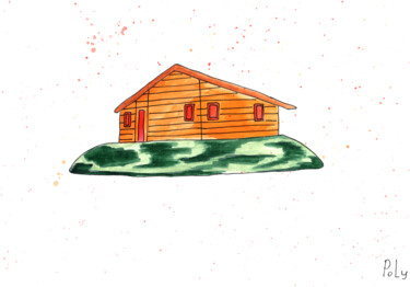 Pintura intitulada "Country house, rura…" por Poly, Obras de arte originais, Aquarela