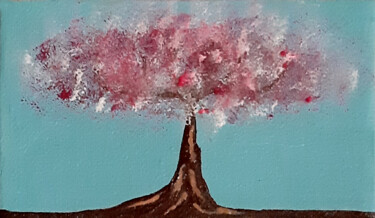 Painting titled "Spring tree" by Poly, Original Artwork, Acrylic Mounted on Cardboard