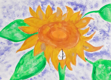 Malerei mit dem Titel "Butterfly on a sunf…" von Poly, Original-Kunstwerk, Acryl