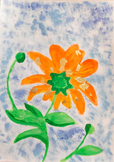 Pintura titulada "Flower and sky (acr…" por Poly, Obra de arte original, Acrílico
