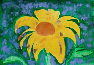Painting titled "Sunflower in the gr…" by Poly, Original Artwork, Acrylic