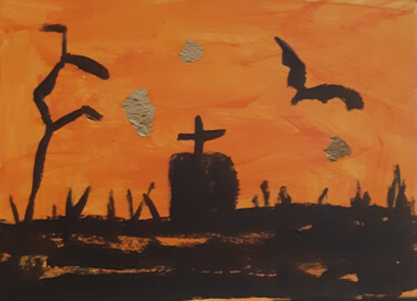 Painting titled "Cemetery, death, ha…" by Poly, Original Artwork, Acrylic