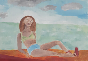 Painting titled "Girl near the sea (…" by Poly, Original Artwork, Oil