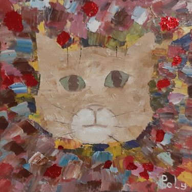 Pintura intitulada "Surprised cat (orig…" por Poly, Obras de arte originais, Óleo Montado em Armação em madeira