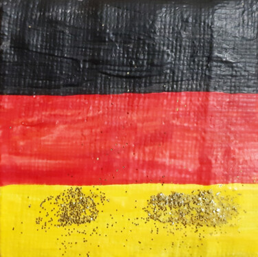 Malerei mit dem Titel "German flag (miniat…" von Poly, Original-Kunstwerk, Acryl Auf Karton montiert