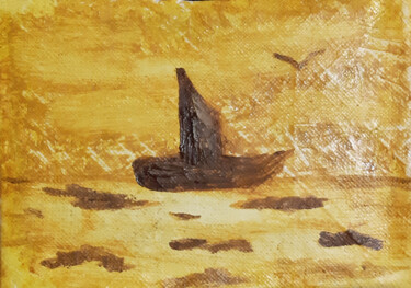 Pintura intitulada "Seascape with a sai…" por Poly, Obras de arte originais, Óleo Montado em Cartão