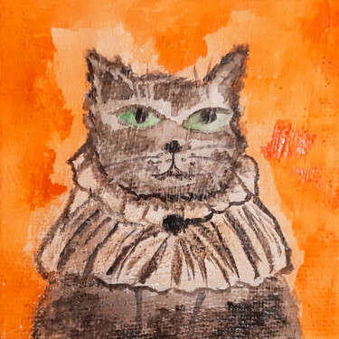 Ζωγραφική με τίτλο "Cat and Halloween (…" από Poly, Αυθεντικά έργα τέχνης, Ακουαρέλα Τοποθετήθηκε στο Ξύλινο πάνελ