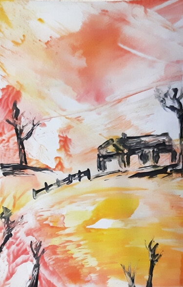 Painting titled "Rural landscape" by Poly, Original Artwork, Wax