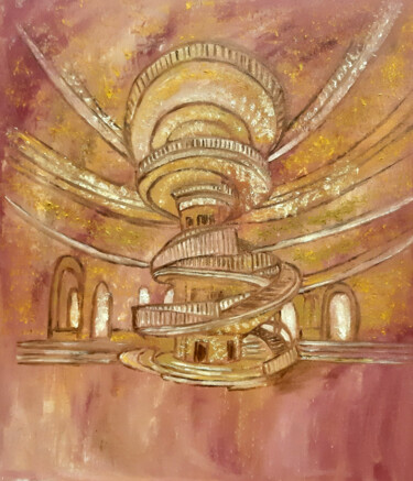 Painting titled "Architecture of the…" by Poly, Original Artwork, Oil Mounted on Wood Panel