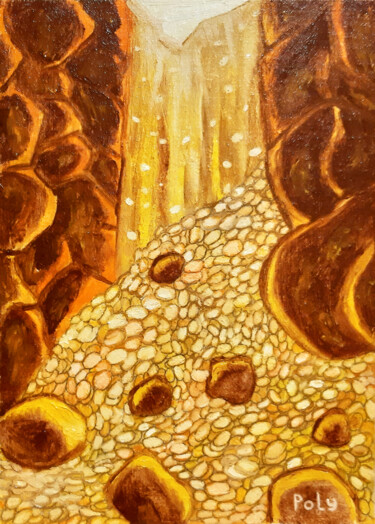 Painting titled "Cave of Abundance" by Poly, Original Artwork, Oil Mounted on Wood Panel