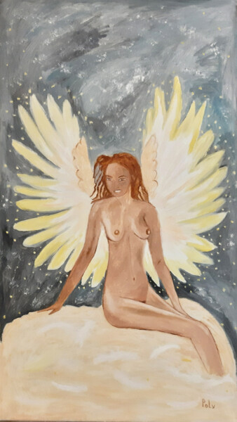 Schilderij getiteld "Fallen angel - nake…" door Poly, Origineel Kunstwerk, Olie