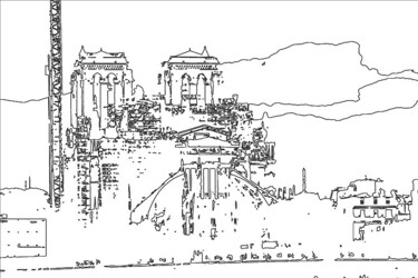 Рисунок под названием "Notre Dame" - Poongraphy, Подлинное произведение искусства, Чернила