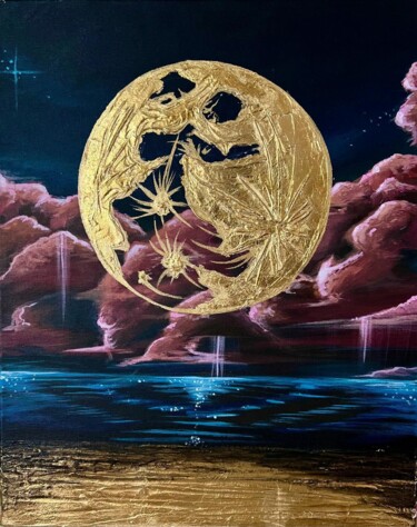 Schilderij getiteld "Golden moon" door Popescu Denisa, Origineel Kunstwerk, Acryl