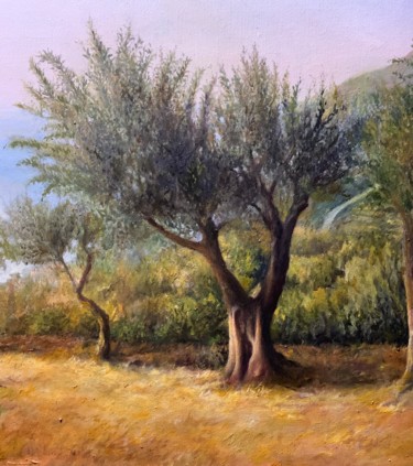 Malerei mit dem Titel "Hill of olives" von Joan Popli, Original-Kunstwerk, Öl